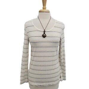 Chicos Womens S (0) Metallic Stripe Long Sleeve Top Minimalist Stretch Shirt